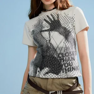 Harajuku Graphic Print Lady Short Sleeve Tops Summer Y2K Aesthetic Retro T-Shirt Women Goth Grunge Streetwear O-Neck T Shirts